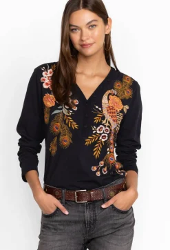 Online Johnny Was Ananke Button Neck Long Sleeve Tee Black