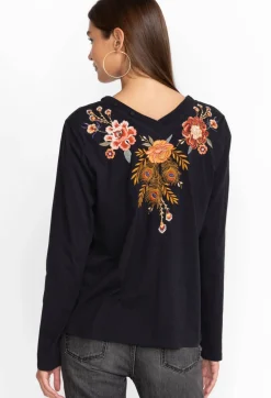 Online Johnny Was Ananke Button Neck Long Sleeve Tee Black