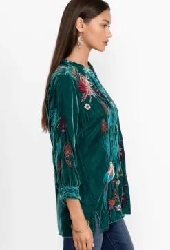 Outlet Johnny Was Ashira Velvet Henley Shirt Tunic Deep Teal