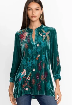 Outlet Johnny Was Ashira Velvet Henley Shirt Tunic Deep Teal