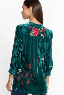 Outlet Johnny Was Ashira Velvet Henley Shirt Tunic Deep Teal