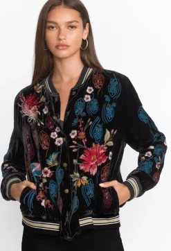 Clearance Johnny Was Ashira Velvet Snap Front Bomber Jacket Black