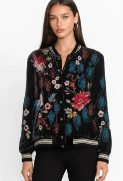Clearance Johnny Was Ashira Velvet Snap Front Bomber Jacket Black