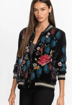 Clearance Johnny Was Ashira Velvet Snap Front Bomber Jacket Black