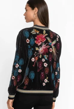 Clearance Johnny Was Ashira Velvet Snap Front Bomber Jacket Black