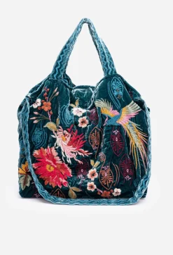 Hot Johnny Was Ashira Velvet Tote Bag Deep Teal