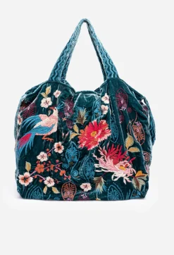 Hot Johnny Was Ashira Velvet Tote Bag Deep Teal