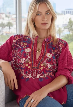 Johnny Was Aubrette Blouse Rumba Red