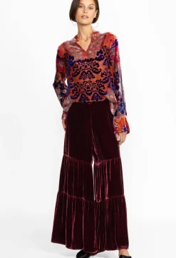 Best Johnny Was Black Velvet Tiered Wide Leg Pant Dark Spice