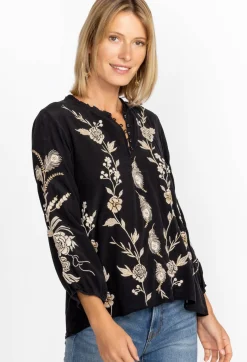 Best Johnny Was Calipso Button Neck Field Blouse Black