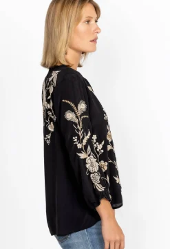 Best Johnny Was Calipso Button Neck Field Blouse Black