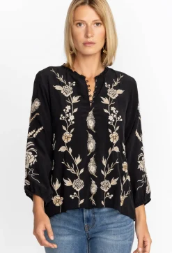 Best Johnny Was Calipso Button Neck Field Blouse Black