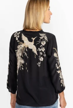 Best Johnny Was Calipso Button Neck Field Blouse Black
