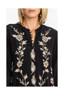Best Johnny Was Calipso Button Neck Field Blouse Black