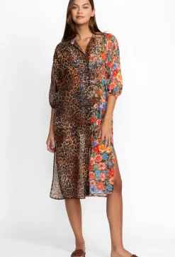 Sale Johnny Was Cheetah Long Shirt Dress Multi