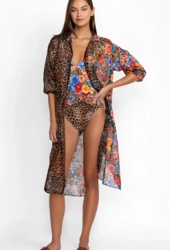 Sale Johnny Was Cheetah Long Shirt Dress Multi