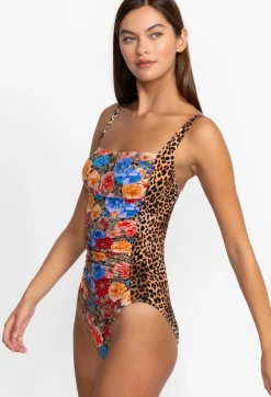 New Johnny Was Cheetah Ruched One Piece Multi