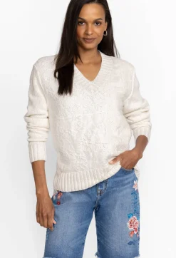 New Johnny Was Crochet Patched Sweater White