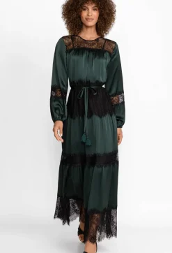 Hot Johnny Was Ellie Lace Tiered Lace Maxi Dress Emerald Green