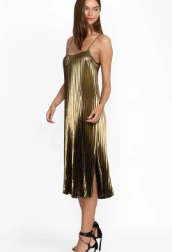 Outlet Johnny Was En Gem Pleated Midi Dress Gold