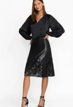 Best Johnny Was Enid Vegan Leather Midi Skirt Black