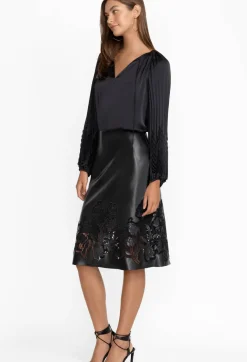 Best Johnny Was Enid Vegan Leather Midi Skirt Black