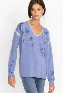 Discount Johnny Was Estrella Cashmere Whipstitch Pullover Blue