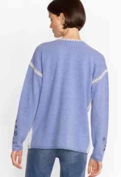 Discount Johnny Was Estrella Cashmere Whipstitch Pullover Blue