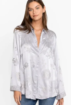 Sale Johnny Was Estrella Kimono Sleeve Oversized Shirt Silver