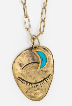 Best Johnny Was Evil Eye And Moon Charm Necklace Brass