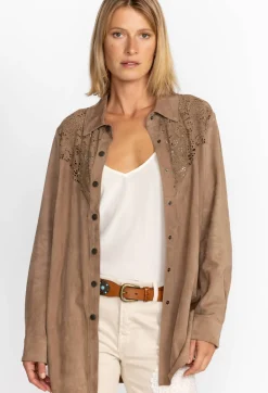 Sale Johnny Was Fiore Suede Western Shacket Tortora