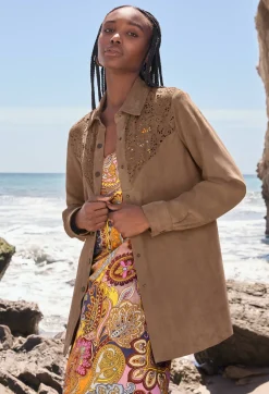 Sale Johnny Was Fiore Suede Western Shacket Tortora