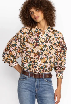 Outlet Johnny Was Floral Half Placket Button Top Multi