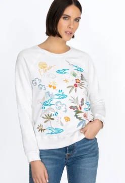 Sale Johnny Was Florida Raglan Sweatshirt White