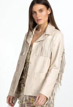 Johnny Was Frangia Leather Jacket Cream