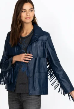 Best Johnny Was Frangia Leather Jacket Navy