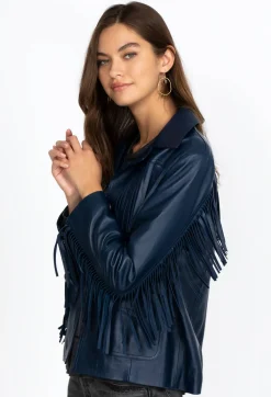 Best Johnny Was Frangia Leather Jacket Navy