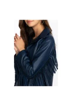 Best Johnny Was Frangia Leather Jacket Navy