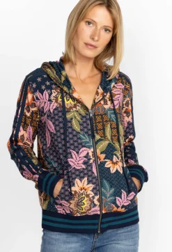 Outlet Johnny Was Front Zip Hoodie With Tape Delfino