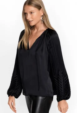 New Johnny Was Gemma Pleated Blouse Black