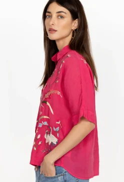 New Johnny Was Geniveve Relaxed Dolman Shirt Rose Red