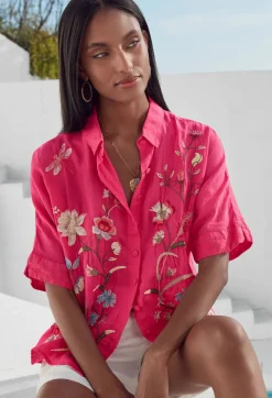 New Johnny Was Geniveve Relaxed Dolman Shirt Rose Red