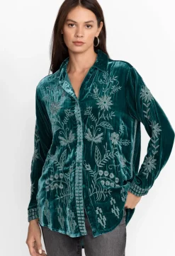 Hot Johnny Was Georgina Velvet Oversized Shirt Deep Teal