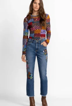 Johnny Was Griffin Cropped Baby Boot Jean Vintage Aged Destroyed Wash