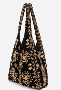 New Johnny Was Heidi Velvet Slouchy Tote Black