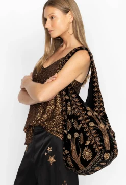 New Johnny Was Heidi Velvet Slouchy Tote Black