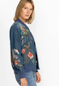 Clearance Johnny Was Heron Button Up Bomber Jacket Denim Blue