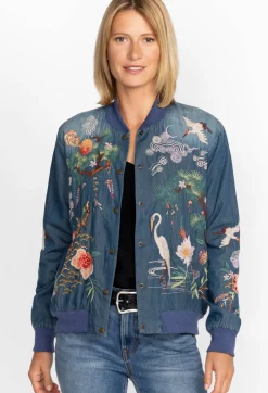 Clearance Johnny Was Heron Button Up Bomber Jacket Denim Blue