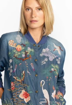 Clearance Johnny Was Heron Button Up Bomber Jacket Denim Blue