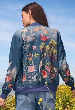 Clearance Johnny Was Heron Button Up Bomber Jacket Denim Blue